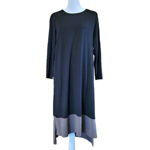 Eileen Fisher Black Color Block Jersey Midi Dress Womens Sz S Lagenlook High-Low